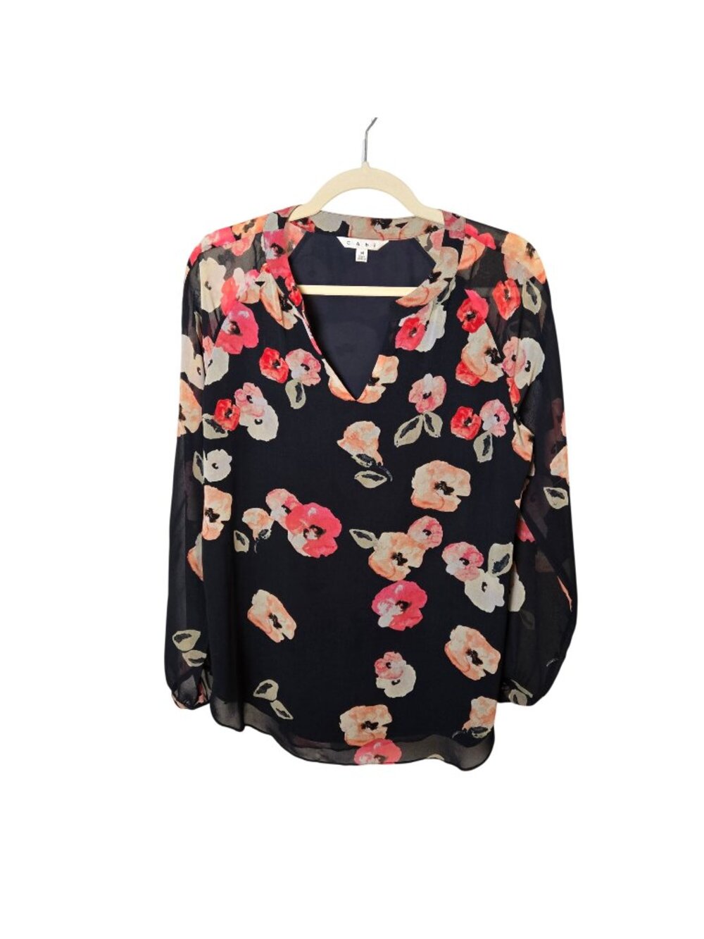 CAbi Floral Poppy V-Neck Blouse Size Medium